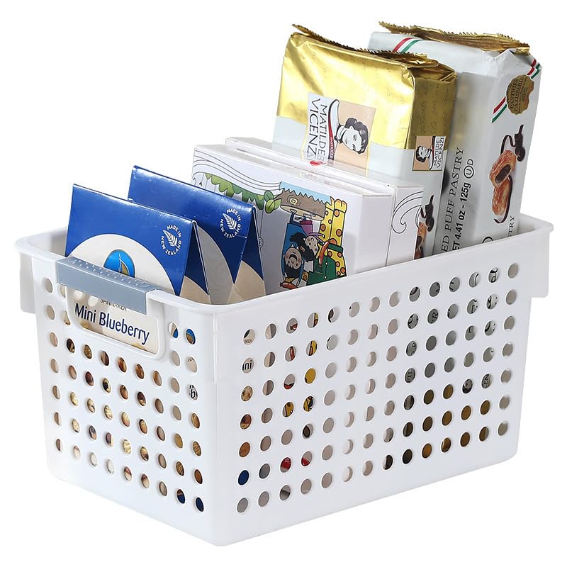 Homestic Medium Hollow Storage Basket With Handle|Kitchen & Home Organizer For Wardrobe|Tray For Toys, Fruits, Books (White)