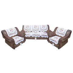 Kuber Industries 6 Piece Cotton 5 Seater Sofa Cover Set - Cream, Standard (SOFAKIC105)