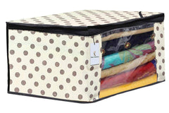 Kuber Industries Polka Dots Printed 6 Pieces Non Woven Fabric Saree Cover/Clothes Organiser for Wardrobe Set with Transparent Window, Extra Large (Ivory)-KUBMART2799