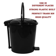 Kuber Industries Durable Plastic Pedal Dustbin|Waste Bin|Trash Can For Kitchen & Home With Handle,7 Litre,Pack of 2 (Black)