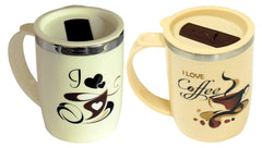 Kuber Industries Insulated BPA Free Plastic Coffee Mug with Lid, Pack of 2 (Cream & Coffee)