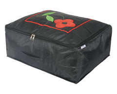 Heart Home Polyester Clothes Storage Bag for Travel|Moisture Proof & Foldable|Flower Pattern Wardrobe Organizer Large Size (Black)