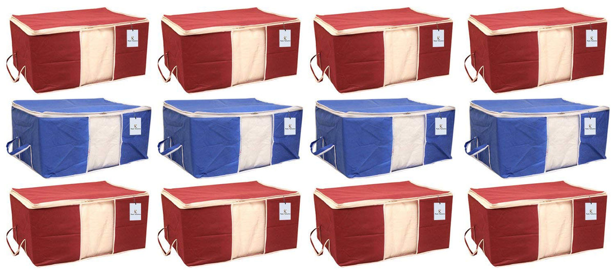 Kuber Industries 12 Piece Non Woven Underbed Storage Organiser Set, Extra Large, Maroon and Royal Blue (CTSN082)