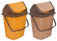 Heart Home Plastic Dustbin/Wastebin With Swing Lid With Handle, 7 Liter- Pack of 2 (Yellow & Coffee)-47HH0853
