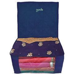 Kuber Industries Designer Saree Cover|Parachute Foldable Clothes For Home & Traveling|With Transparent Window Extra Large, (Navy Blue)