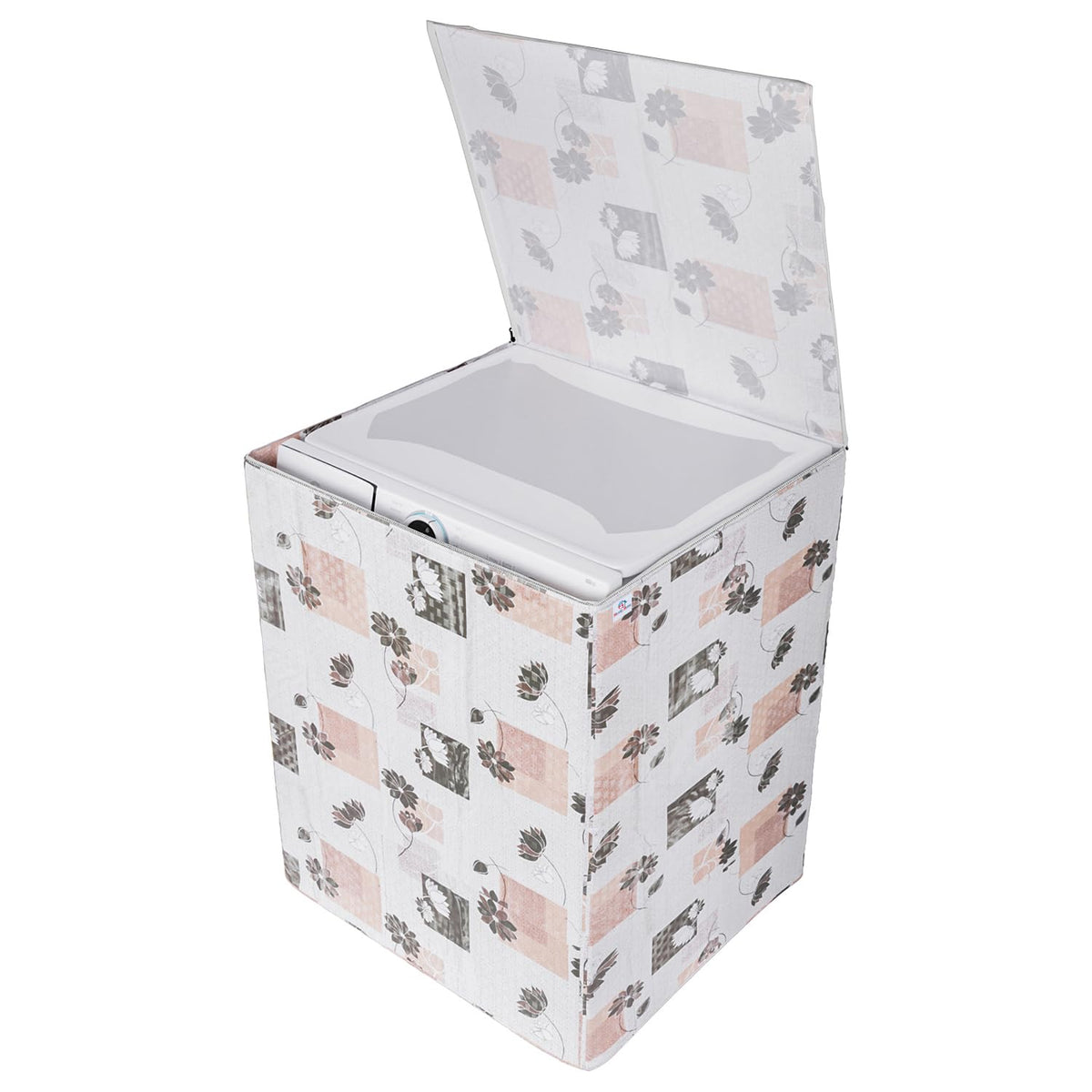 Heart Home Washing Machine Cover | Brown Flower Print Washing Machine Cover | PVC Top Load Fully-Automatic Washing Machine Cover | Cream