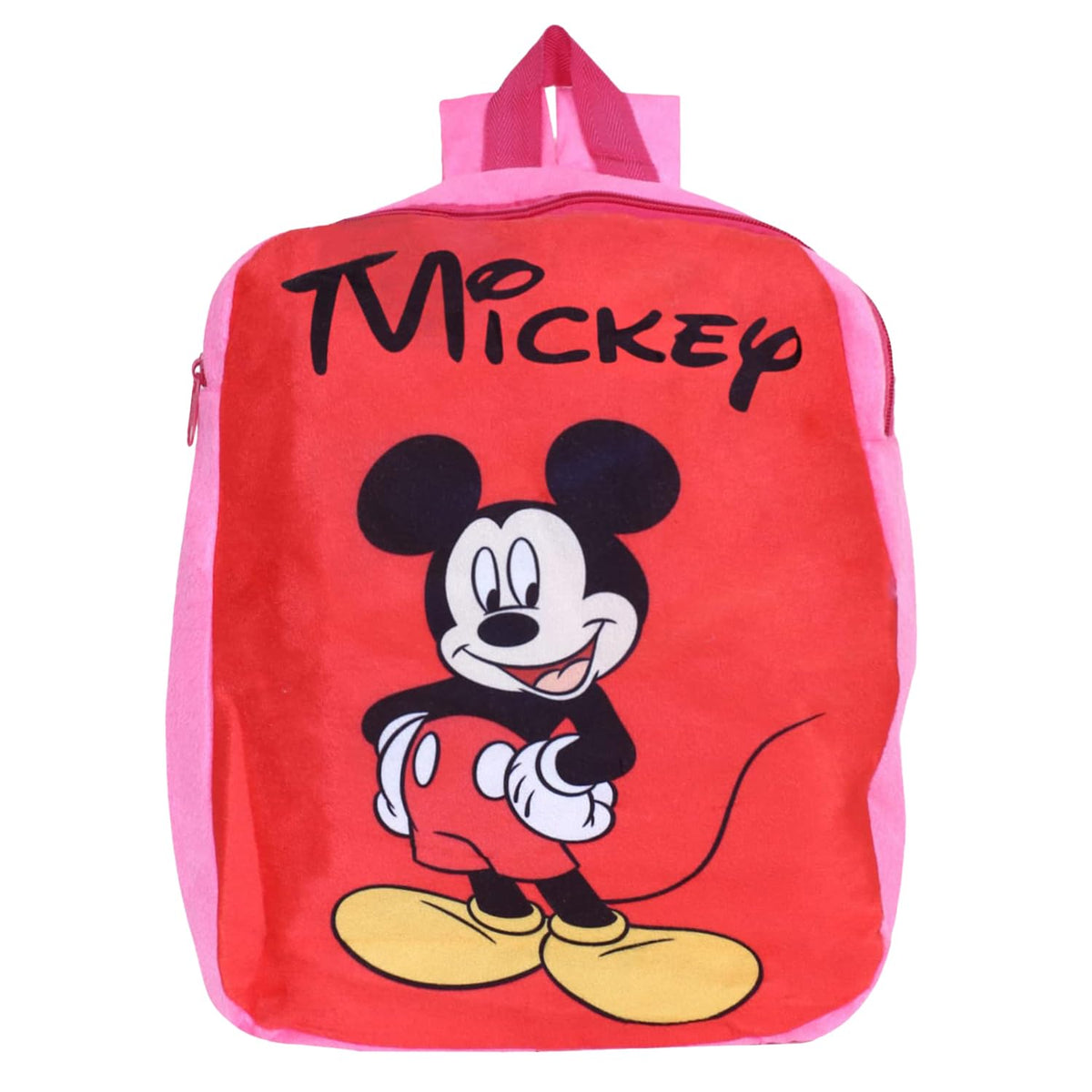 Heart Home Disney Mickey School Bag | Velvet Kids School Bags | Student Bookbag | School Bag for Girls & Boys | School Backpack for Kids | 2 Compartments | Red & Pink