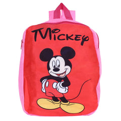 Heart Home Disney Mickey School Bag | Velvet Kids School Bags | Student Bookbag | School Bag for Girls & Boys | School Backpack for Kids | 2 Compartments | Red & Pink