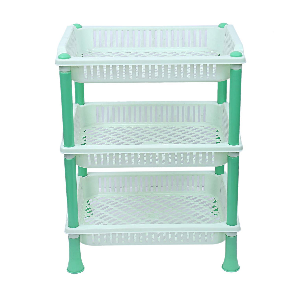 Kuber industries Plastic 3 Layer Multi-Purpose Kitchen Storage Basket Rack (Green)-CTKTC13255