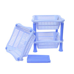Kuber industries Plastic 2 Pieces 3 Layer Multi-Purpose Kitchen Storage Basket Rack (Blue)-CTKTC25229