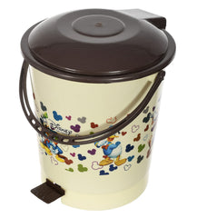 Kuber Industries Multiuses Mickey & Friends Print Plastic Dustbin For Home, Kitchen, Office, Bathroom With Swing Lid 10 Litre Pack of 2 (Cream) 52KM3973