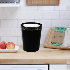 Kuber Industries Swinging Lid Dustbin|Plastic Garbage Waste Bin|White Lid Trash Can for Living Room|Kitchen|Office|6 Litre|Pack of 2 (Black)