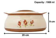 Heart Home Floral Printed BPA Free Food Grade Inner Stainless Steel Casserole Keeps Chapati, Food, Curry with Lid, 1500ml (Cream & Brown)-HS42KUBMART25034