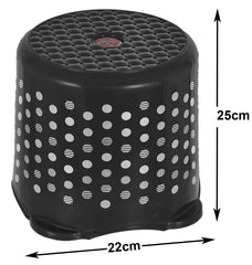 Heart Home Comfy Stool Dot Printed Anti-Slip Plastic Stool for Bathroom, Kitchen, Bedroom, Toy Room and Living Room- Pack of 2 (Black & Grey)-46HH0160