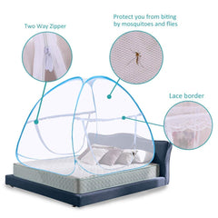 Kuber Industries Mosquito Net for Double Bed|Easily Foldable Machardani|Nylon Strong Net|King Queen Size & Corrosion Resistant|Size 200 x 200 x 145 CM (Blue)