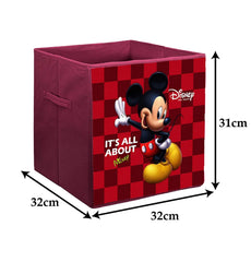Heart Home Non-Woven Mickey Print Flodable Storage Box/Wardrobe Organizer For Home Decor, Pack of 2 (Maroon) 54HH4237.