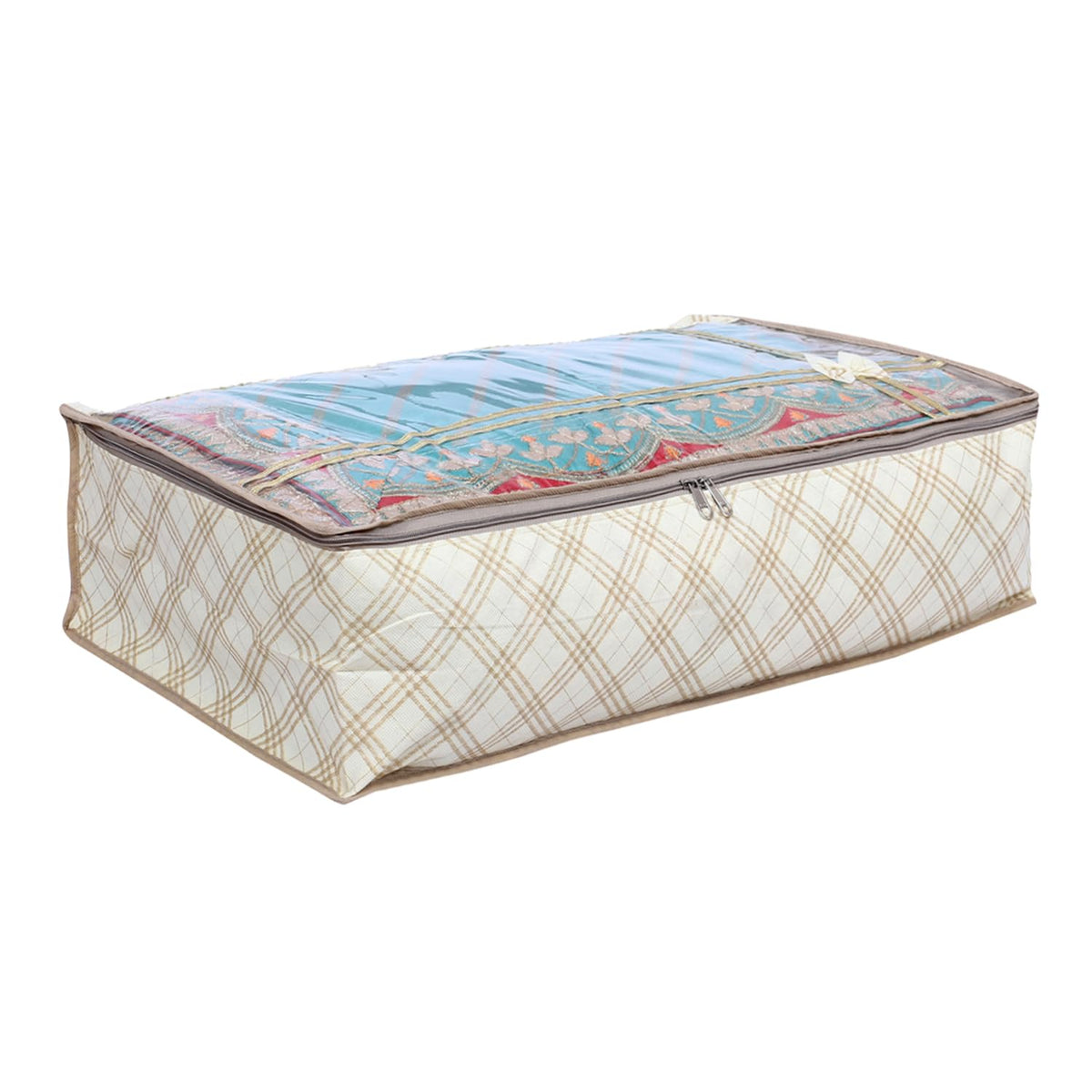 Heart Home Lehenga Cover | Non-Woven Gown Cover | Leaf Bow Pattern Garment Cover | Salwar Suit Cover with Top Transparent | Large | Pink