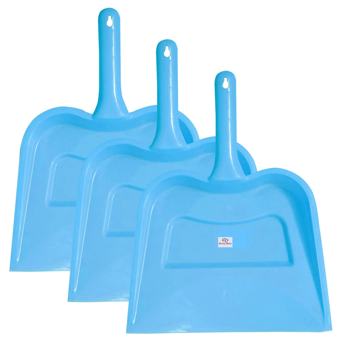 Heart Home Plastic Lightweight 12" Dustpan With Comfort Grip Handle for Easy Sweep Broom, Pack of 3 (Blue)