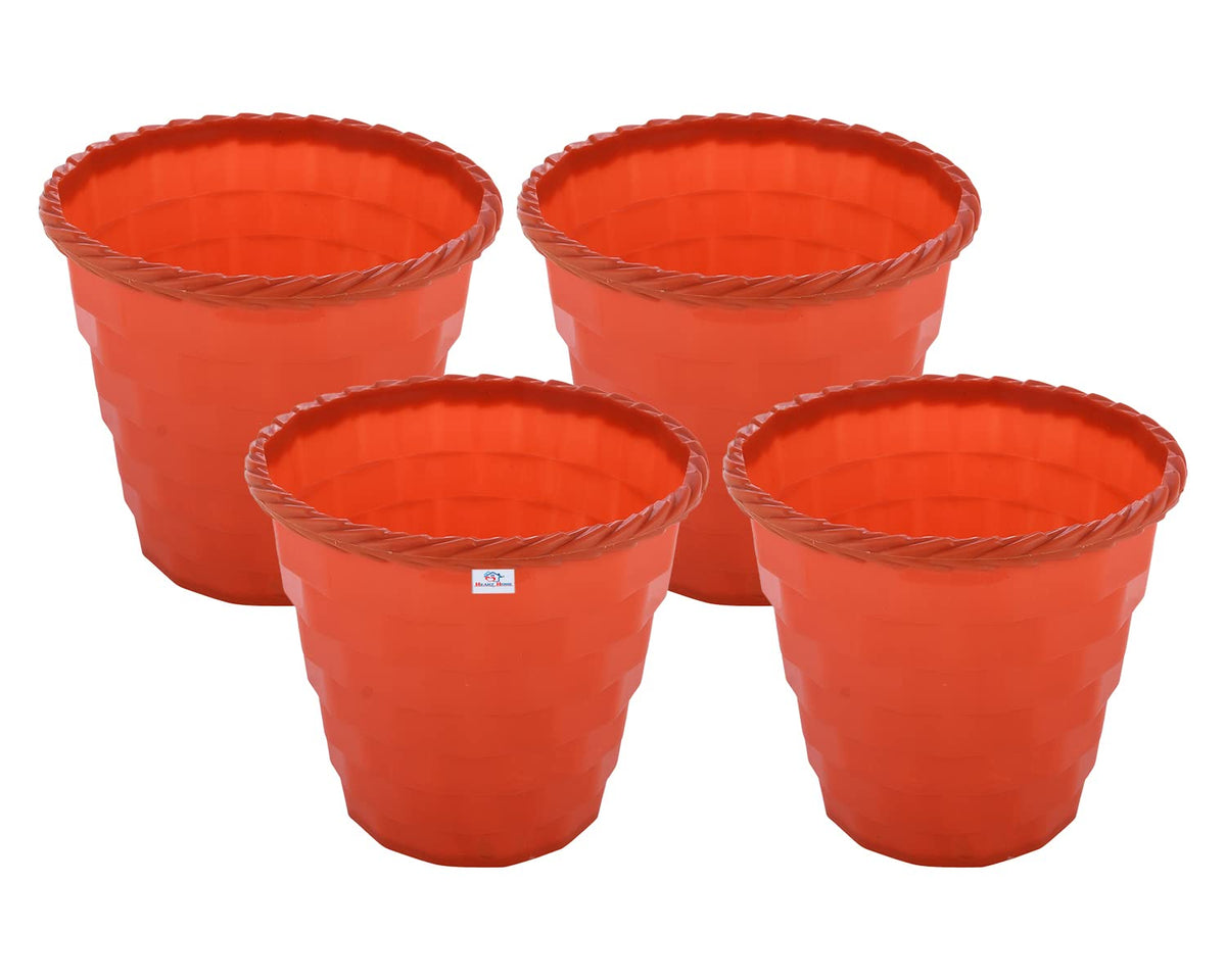 Heart Home Brick Flower Pot|Durable Plastic Flower Pots|Planters for Home Décor|Garden|Living Room|Balcony|8 Inch|Pack of 4 (Orange)