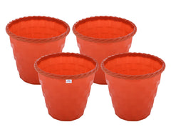 Heart Home Brick Flower Pot|Durable Plastic Flower Pots|Planters for Home Décor|Garden|Living Room|Balcony|8 Inch|Pack of 4 (Orange)
