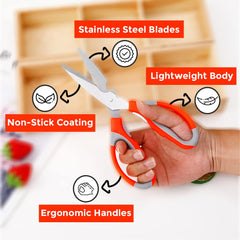 Homestic Multipurpose Kitchen Scissors For Home & Gardening Needs|High Grade Stainless Steel Blades|Precision Ground Edge|K024| Easy Grip Handles With Comfortable Thumb Loops|Orange