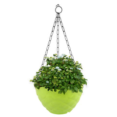 Kuber Industries Diamond Flower Pot|Durable Plastic Hanging Basket Flower Planter with Chain for Home|Garden|Balcony|Pack of 2 (Green)