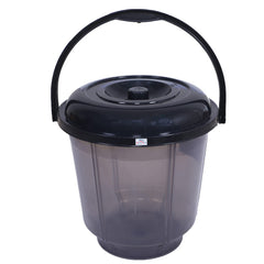 Heart Home Colorful Homeware Bucket| Plastic Bucket|Transparent Bucket with Lid & Handle for Bathroom,Home Use,13 Litre (Black)