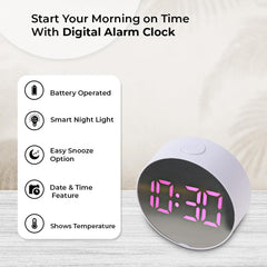 Kuber Industries ABS Battery Oprated Loud Digital Alarm Clock|Desk, Table Clock|Alarm Clock For Heavy Sleepers (White)