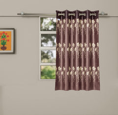Heart Home Faux Silk Decorative 5 Feet Window Curtain |Floral Print Darkening Blackout | Drapes Curtain with 8 Eyelet for Home & Office (Coffee)