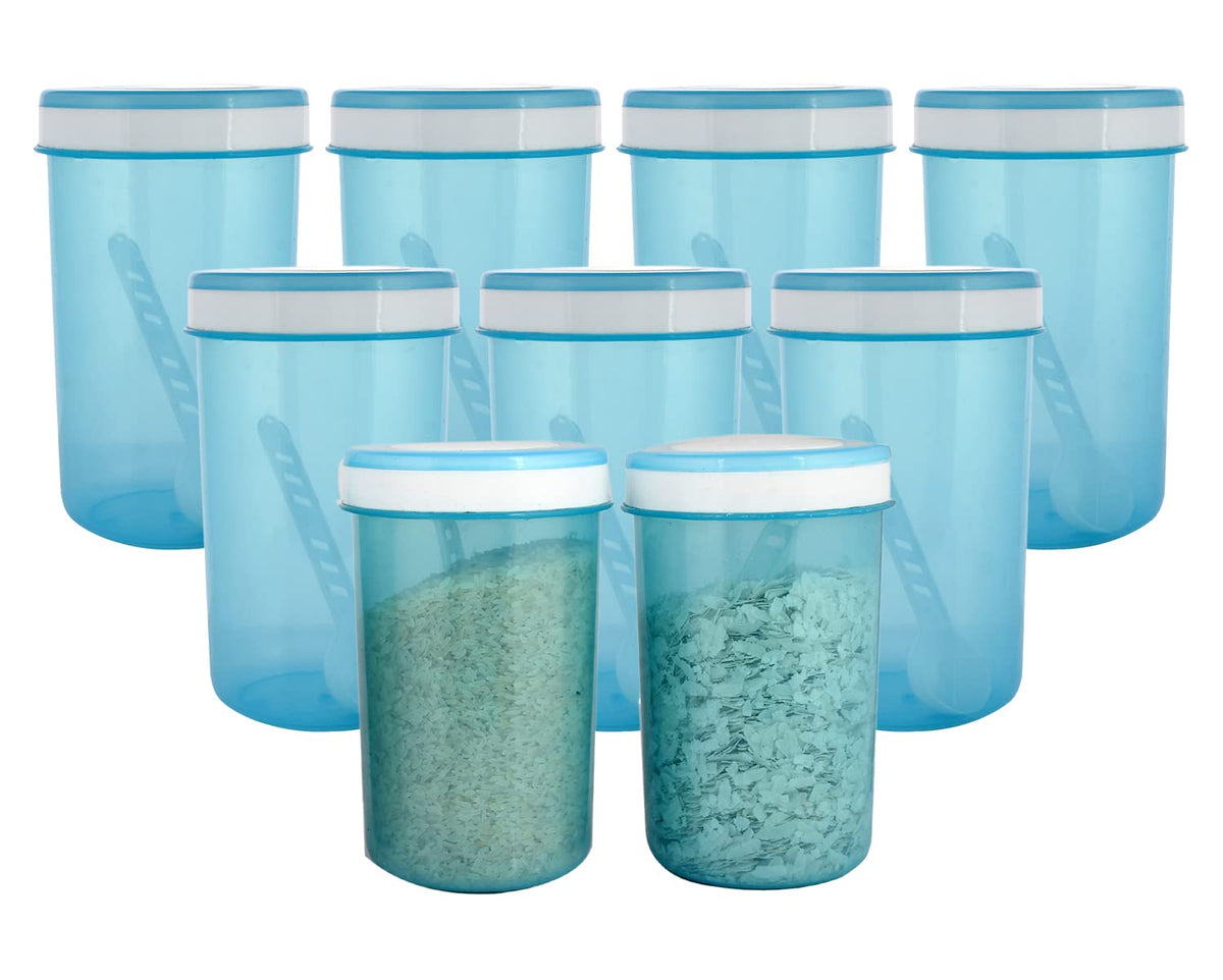 Kuber Industries Containers Set for Kitchen|BPA-Free Plastic 500 ML Storage Containers Set with Spoon for Kitchen|Pack of 9 (Sky Blue)