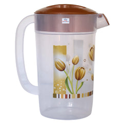 Heart Home Flower Printed Plastic Water & Juice Jug, Drinking Beverage Jug,with Lid for Daily Uses, 2.4 LTR- Pack of 2 (Brown)-HS42KUBMART25256