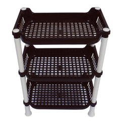 Kuber Industries 3 Tier Storage Rack|Versatile Plastic Stationary & Crockery Rack|Shelf Rack for Kitchen,Office,Home,(Brown)