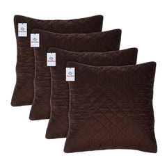 Heart Home Cushion Cover | Quilted Cushion Cover | Check Stitch Cushion Cover for Sofa | Cotton Cushion Covers for Home Décor | Set of 4 | Cream & Brown