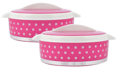 Kuber Industries Dot Printed Inner Steel Casserole With Lid, 1500ml- Pack of 2 (Pink)-HS42KUBMART25027