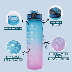 Kuber Industries Sipper Bottle 1 Litre|Water Tracker & Time Marker|Leakproof, BPA Free, Fitness Sports Water Bottle with Measurements(Gradient Blue & Purple, 1 Piece)|For Gym,Home,Travelling &Office