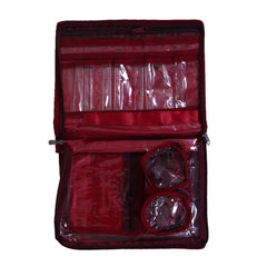 Heart Home Floral Print PVC Laminated Portable Jewellery Organizer With 4 Pouches & 2 Bangle Pouches For Home and Travel Pack of 2 (Maroon)