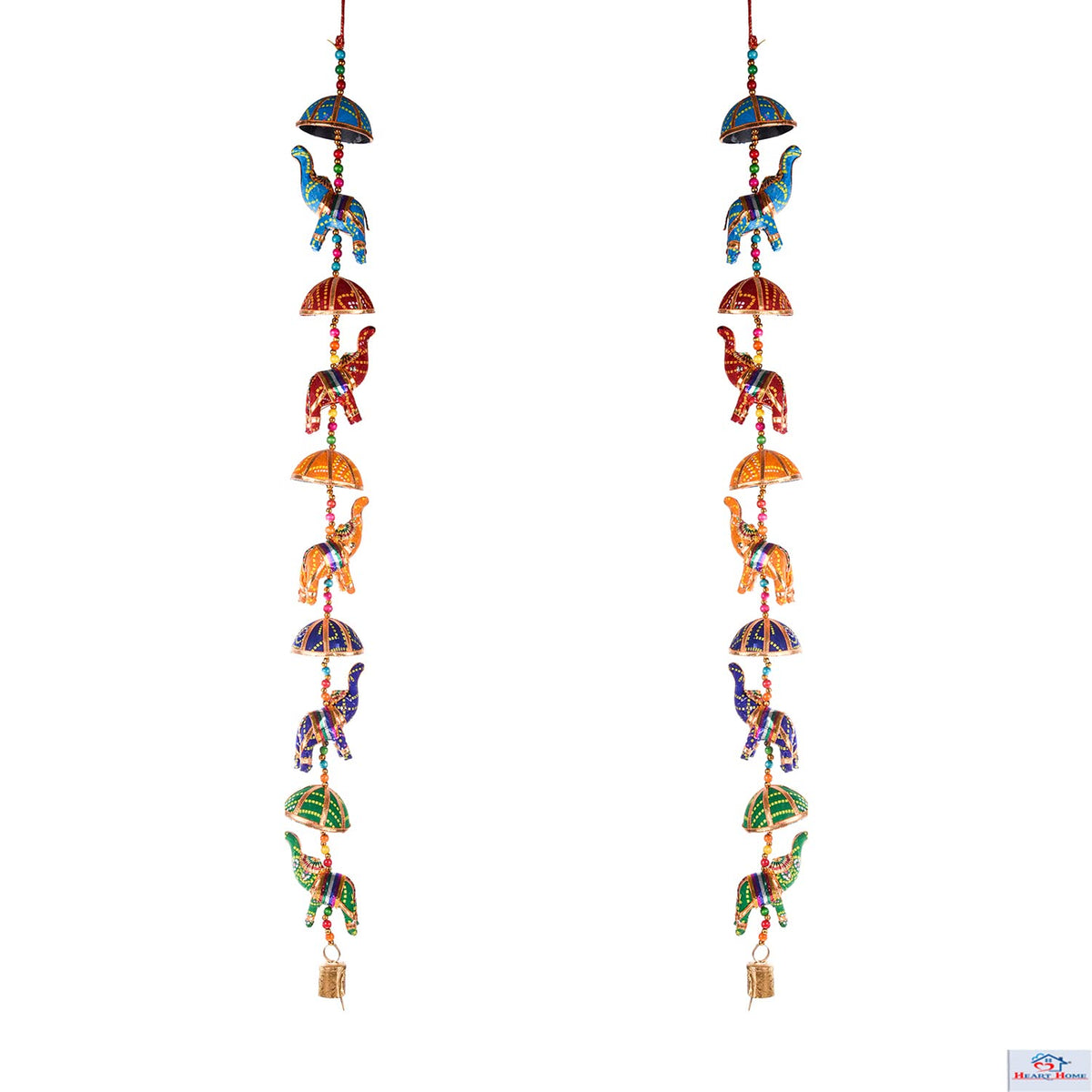 Heart Home Rajasthani Traditional Windchimes|5 Hanging Umbrella & Elephants|Polyester Handcrafted Latkan|Decorative Door Hanging Latkan|Pack of 2 (Multicolor)