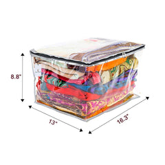 Kuber Industries 2 Pieces Transparent Saree Covers With Zip|Saree Covers For Storage|Saree Packing Covers For Wedding|(Silver)