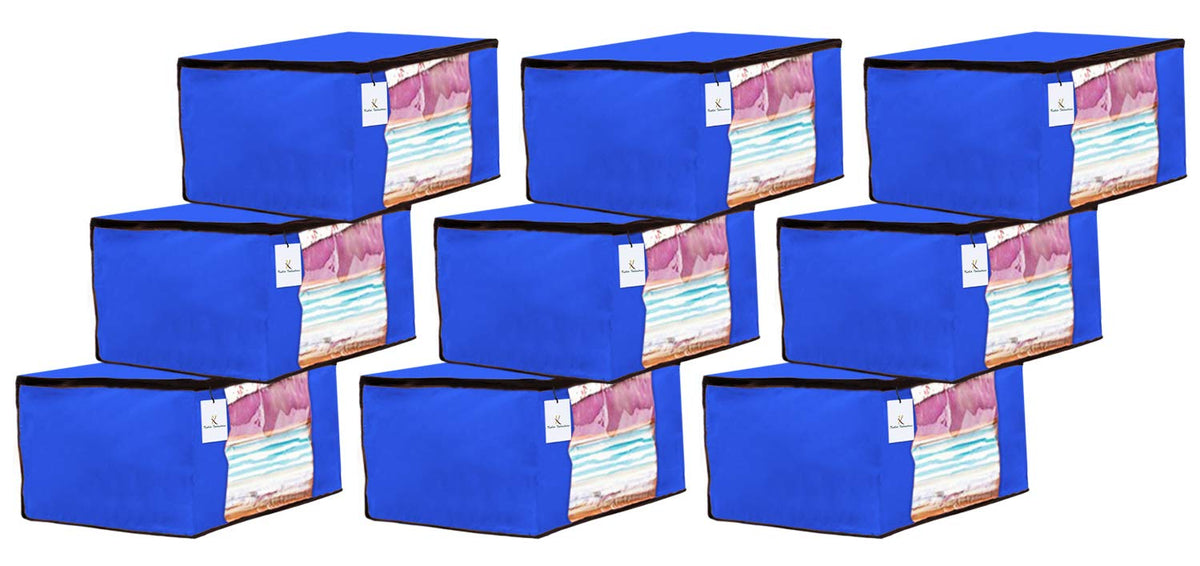 Kuber Industries 9 Piece Non Woven Fabric Saree Cover Set with Transparent Window, Extra Large, Royal Blue-CTKTC23696