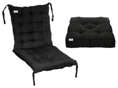 Heart Home Microfiber 18 * 36 Inch Back and Seat Chair Cushion with Ties & 18 * 18 Inch Square Cushion for Rocking Chair, Desk Chair, Dining Chairs, Lounge Chair- Set of 2 (Black)
