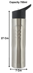 Heart Home Stainless Steel BPA Free Drinking Bottle, Leakproof Gym Bottle, Ideal for Sports, Bike, Running, Hiking With Lid Sipper, 700ml (Silver)