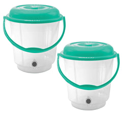 Kuber Industries Multipurposes Plastic Transparent Bucket with Lid & Tap System for Home Cleaning & Save Water, 18Ltr. Pack of 2 (Green)