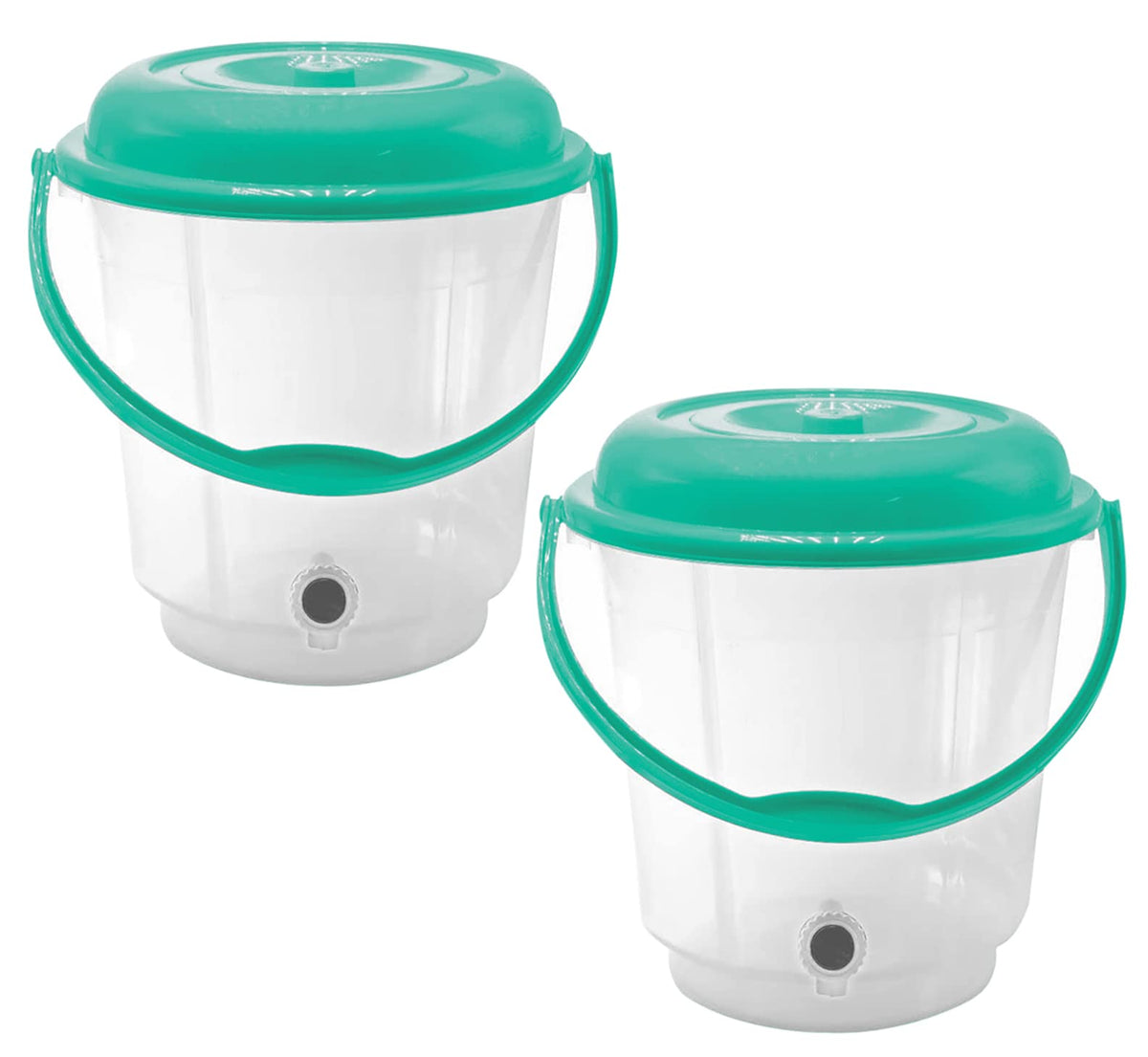 Kuber Industries Multipurposes Plastic Transparent Bucket with Lid & Tap System for Home Cleaning & Save Water, 18Ltr. Pack of 2 (Green)