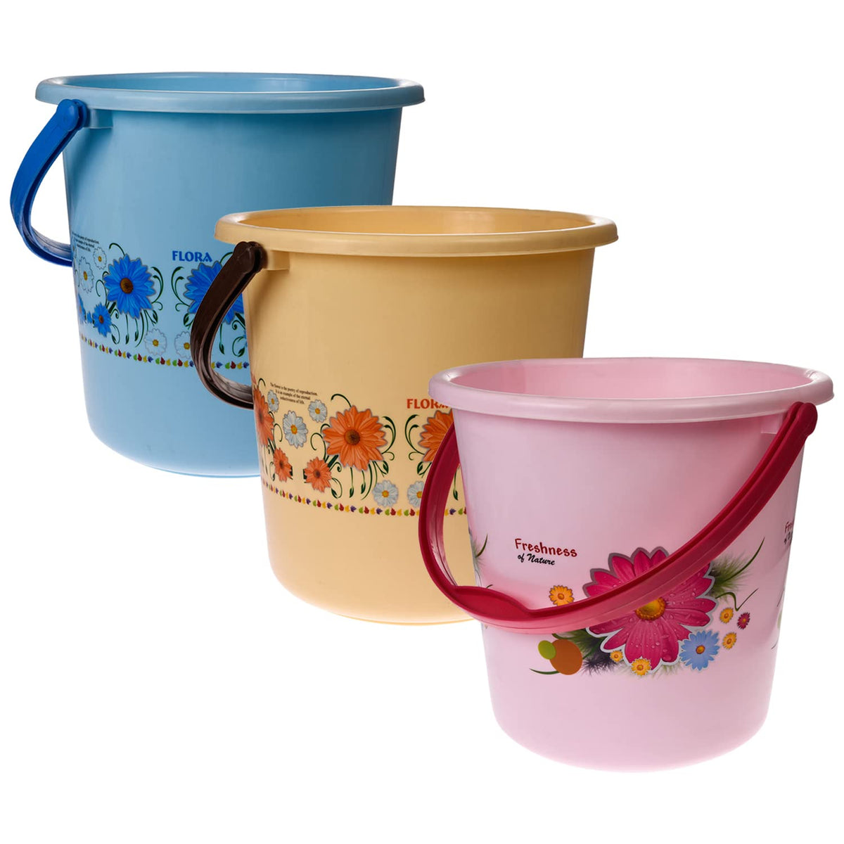 Kuber Industries Bucket|Plastic Bucket for Bathroom|Bucket for Bathing|Unbreakable Printed Bucket with Handle|18 Liter|Pack of 3 (Multicolor)