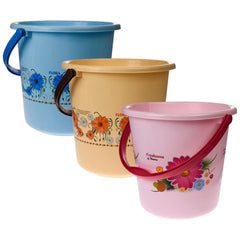 Kuber Industries Bucket|Plastic Bucket for Bathroom|Bucket for Bathing|Unbreakable Printed Bucket with Handle|18 Liter|Pack of 3 (Multicolor)