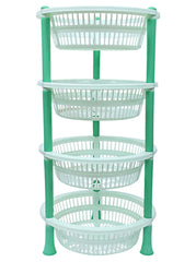 Heart Home Plastic 4-Tier Multi-Purpose Round Storage Basket, Organizer, Shelf Rack (Green)-50HH01715