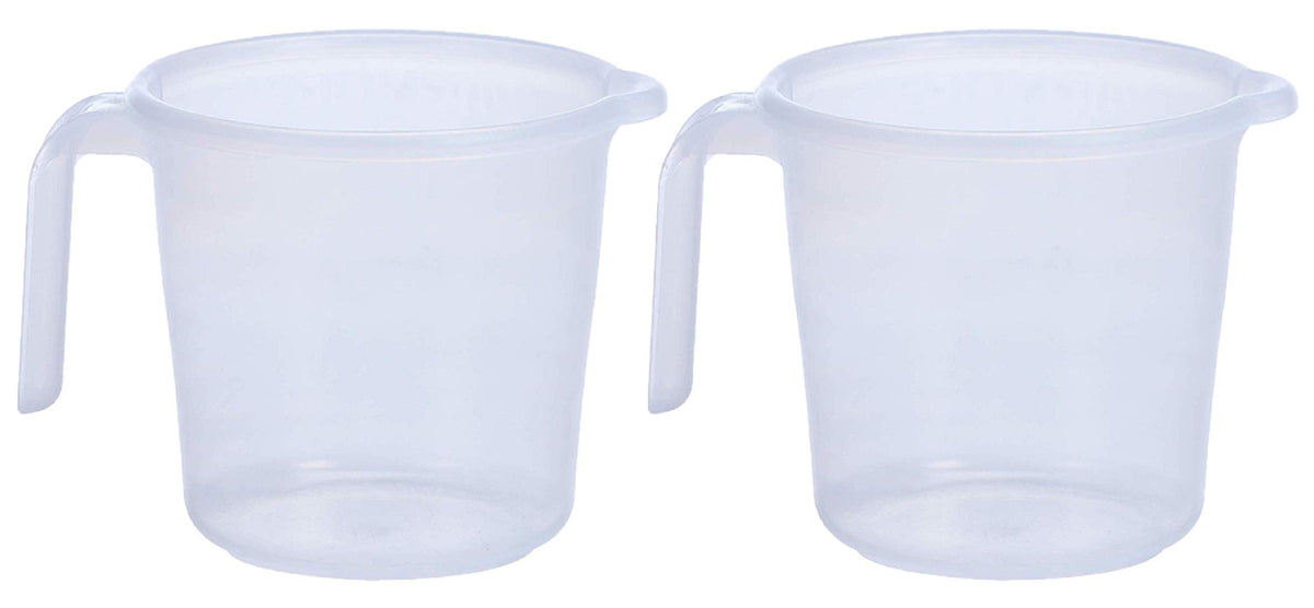 Kuber Industries Virgin Plastic 2 Pieces Transparent Bathroom Mug with Measurement,1800 ml (White) CTKTC044936
