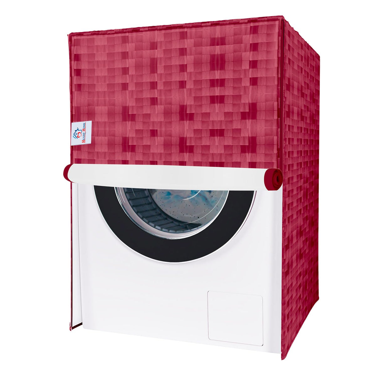 Heart Home Washing Machine Cover | Shelf Check Washing Machine Cover | Soft PVC | Front Load Washing Machine Cover | Maroon