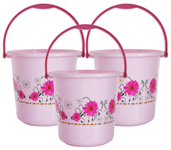Kuber Industries Floral Design 3 Pieces Unbreakable Strong Plastic Bathroom Bucket 18 LTR (Pink) - CTKTC34696