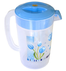 Kuber Industries Flower Printed Unbreakable Multipurpose Plastic Water Jug/Pitcher with Lid, 2.4 LTR. (Blue)-HS42KUBMART25237